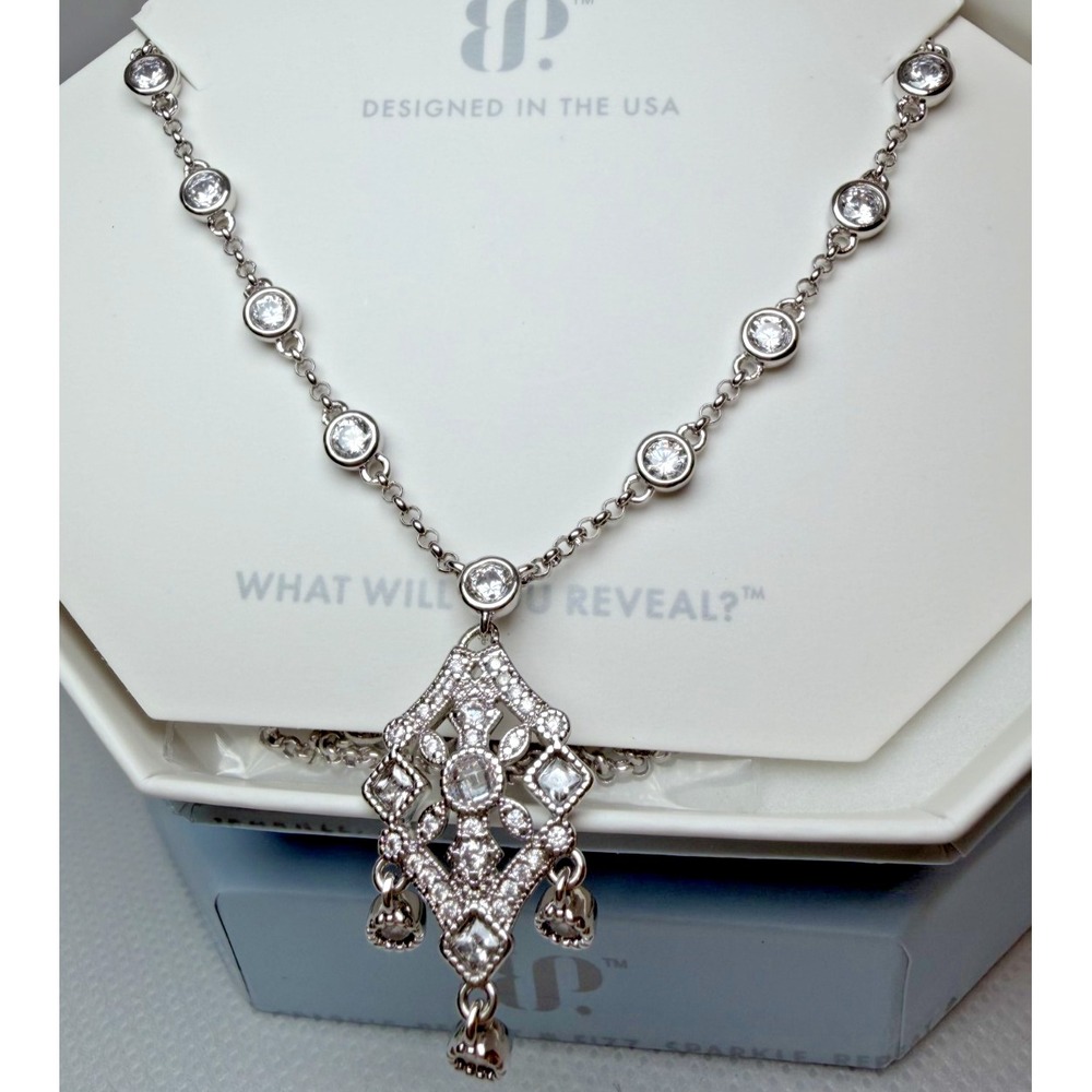 Bomb Party Necklace - NK98857 Gilded Heirloom - Cubic Zirconia on Rhodium Plated